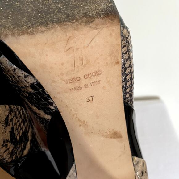 Giuseppe Zanotti Patent Leather Python Tricolor Peep Toe Pumps Size 37 - Picture 8 of 8